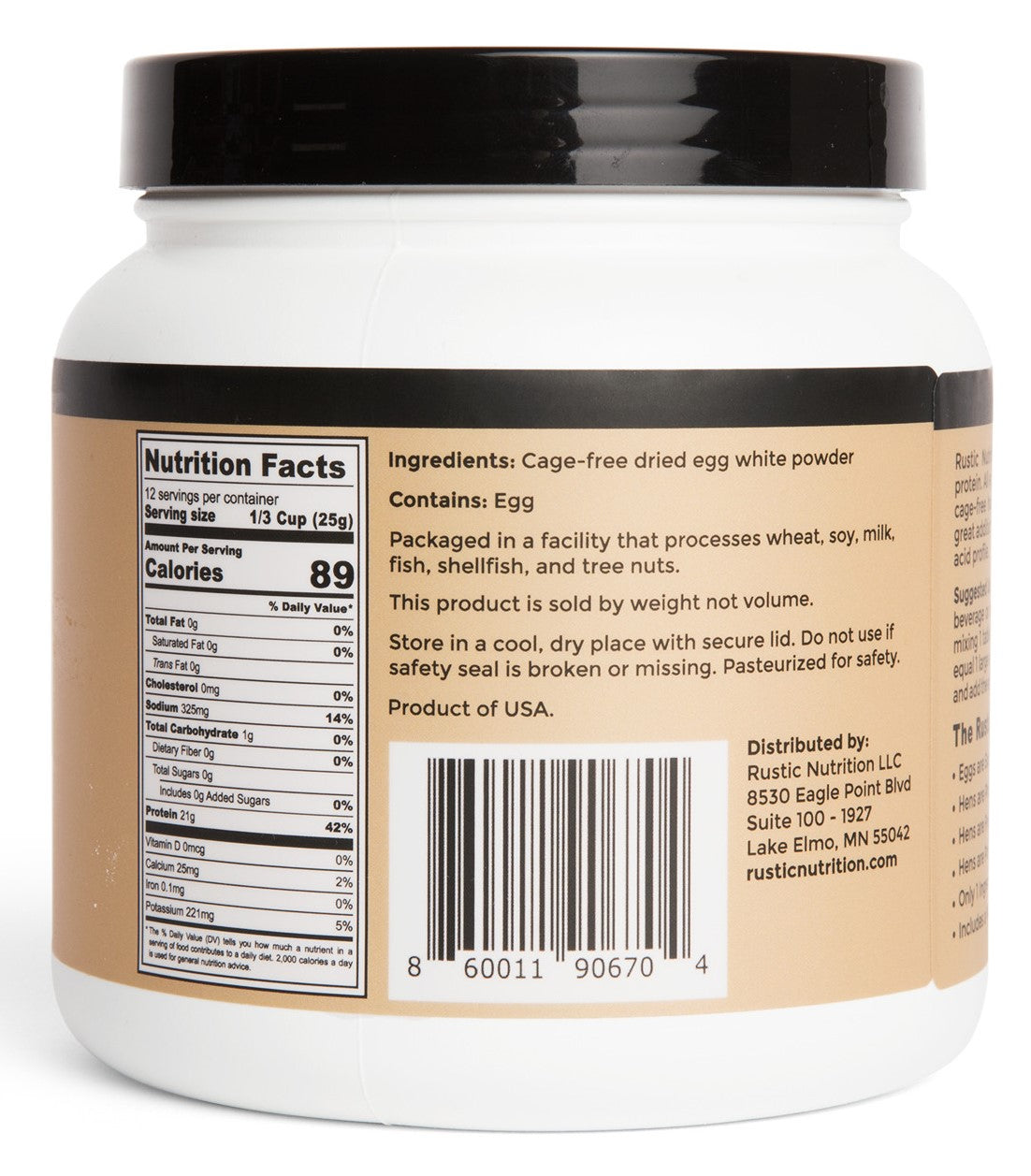 Rustic Nutrition - Cage-Free Egg White Powder (Unflavored, 10.5 Oz)